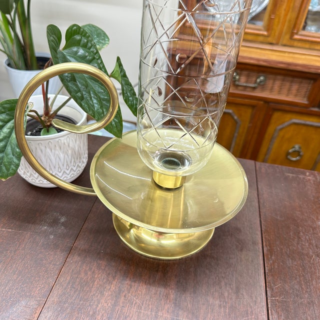 Large Balwin Brass Candle Holder W/ Hurricane Glass For Sale - Image 10 of 18