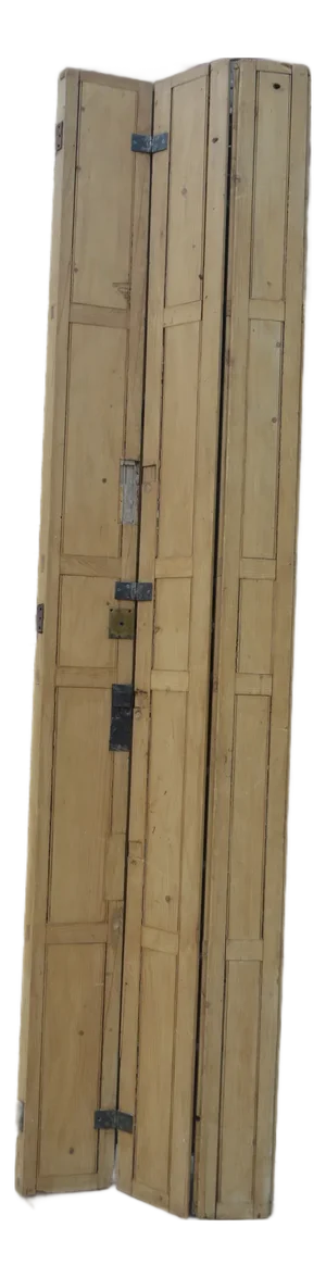 Vintage Rustic Washed Pine Tall Narrow Tri Folding Panel Door or Shutter - Pantry