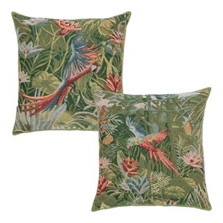 Pair of Rousseau Tropical Parrots Tapestry Cushions With Feather Filler - 46x46cm For Sale