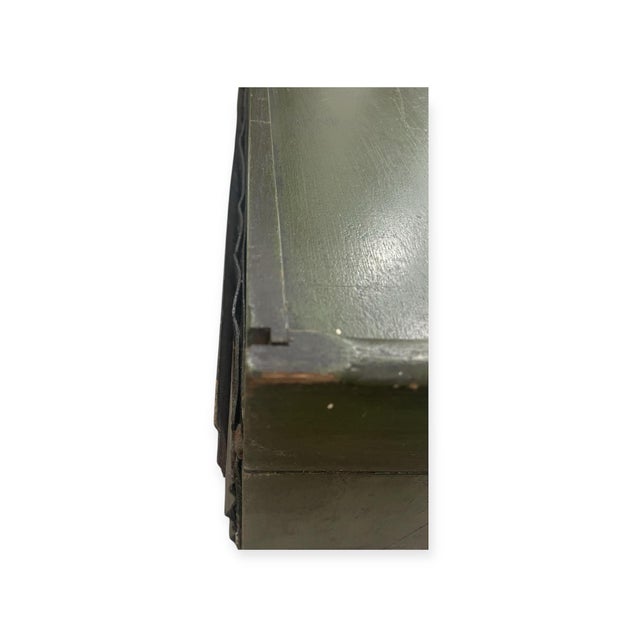 Antique green country painted dental cabinet with porcelain drawer pull. Very rare piece.