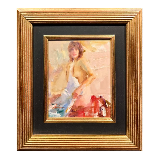 Carolyn Anderson - Impressionist Seated Female Nude-Oil Painting For Sale