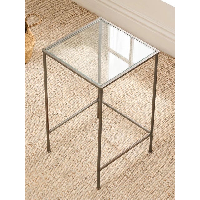 Industrial Vintage Glass Top Metal Bar Table For Sale - Image 3 of 11