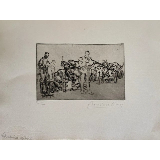 Military'' 1917s is a beautiful print in etching technique, realized by Anselmo Bucci (1887-1955). Hand signed. Numbered...