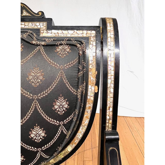 Antique Ebony Chair With Mother of Pearl Inlay -Set of 2 For Sale - Image 4 of 10