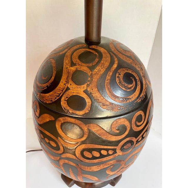 1960's Vintage Organic Modern Sculptural Ceramic Table Lamp With Rope Shade For Sale - Image 4 of 12