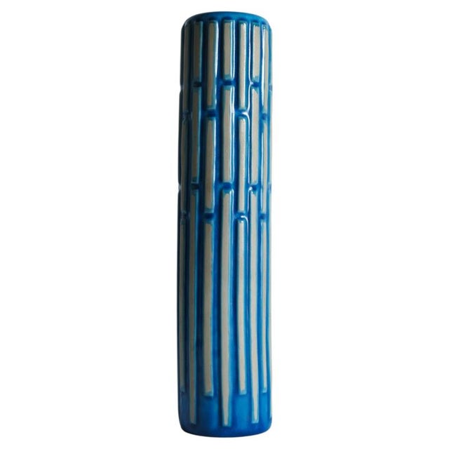 Rörstrand Tall Slender Blue Ceramic Cylinder Vase by Carl-Harry Stålhane for Rörstrand, 1960s For Sale - Image 4 of 18