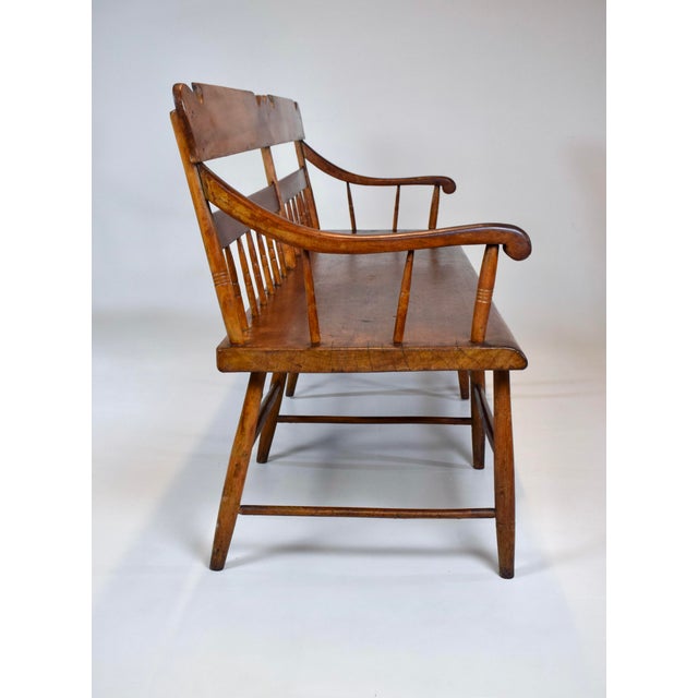 Mid 19th Century American Half Spindle Back Mid 19th C. Pine, Poplar Bench For Sale - Image 5 of 18