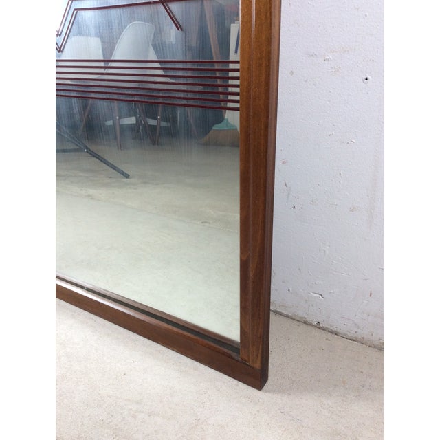 Mid Century Modern Tall Rectangular Wall Mirror With Unique Vinyl Printed Decal on Glass For Sale - Image 15 of 17