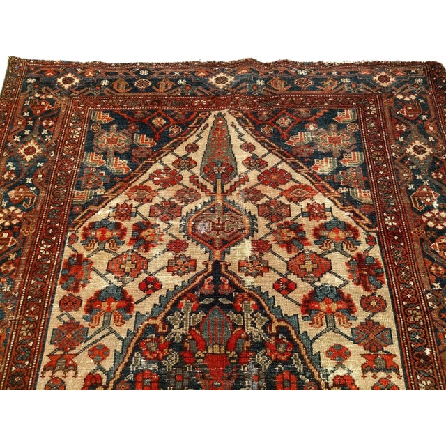 Antique Persian Malayer Rug, Handwoven Geometric Medallion Pattern, Ivory & Navy, 4’ X 6’ For Sale - Image 12 of 12