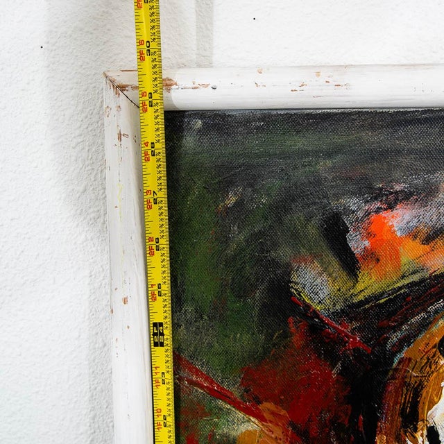 Mid Century Modern Oil Painting Abstract Expressionism Red Green Black Signed For Sale - Image 9 of 10