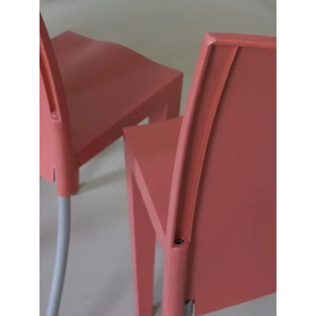 Metal Coral Pink Miss Global Chairs by Philippe Starck, 1990s, Set of 4 For Sale - Image 7 of 11