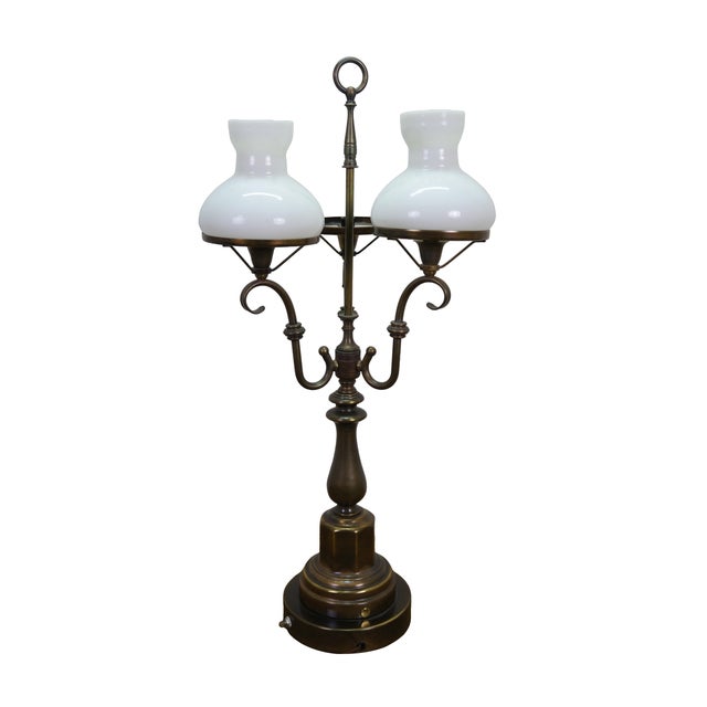 Victorian Vintage Brass 3 Light Apothecary Pharmacy Student Hurricane Lamp 28" For Sale - Image 3 of 14