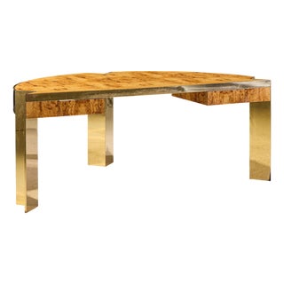 Leon Rosen for Pace Mid Century Burlwood and Brass Executive Desk For Sale