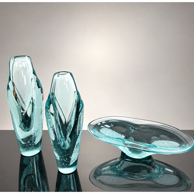 Mid-Century Modern Art Glass Model 7420/32 Vases and Bowl by Ladislav Paleček for Škrdlovice, Former Czechoslovakia, 1974, Set of 3 For Sale - Image 3 of 12