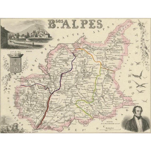 Paper Map of Basses-Alpes France with Digne and Lavender Region by Vuillemin, c.1850 For Sale - Image 7 of 10