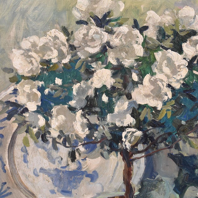 Victor Wagemaekers, Still Life with Pink Roses and Azalea, Oil on Canvas, 20th Century, Framed For Sale - Image 7 of 11