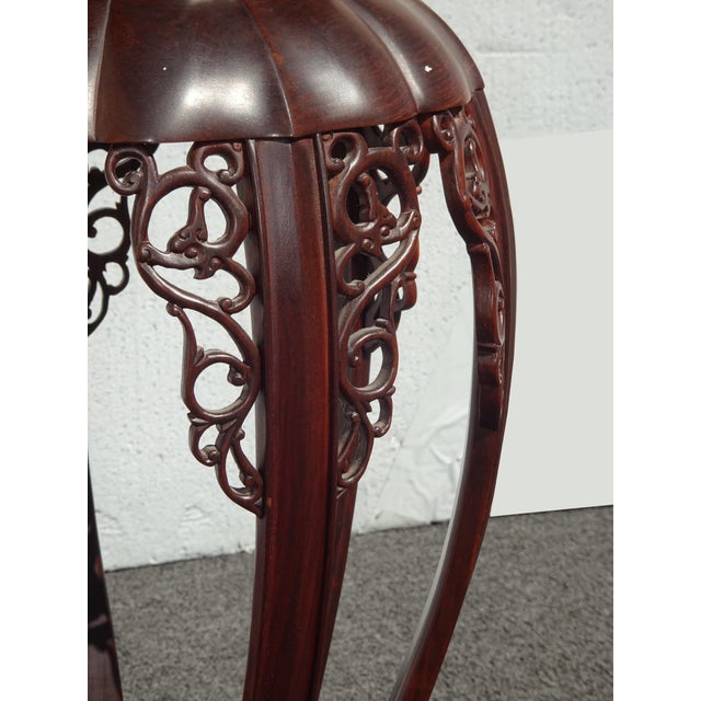 Brown Vintage 20th Century Chinese Carved Wooden Side Table Plant Stand For Sale - Image 8 of 15
