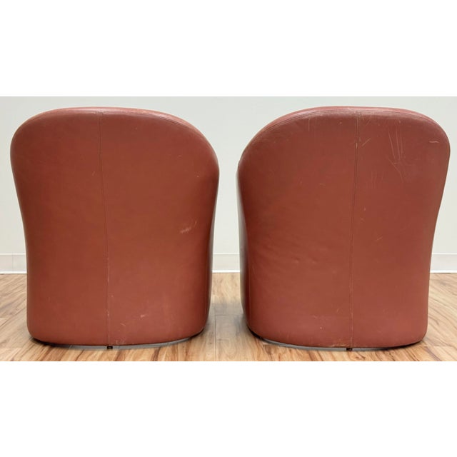 Animal Skin Vintage MCM Barrel Chairs in Blush Leather, a Pair For Sale - Image 7 of 11