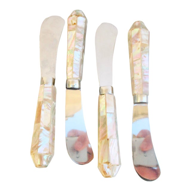 Mid-Century Mother of Pearl Paneled Pate Spreaders, -A Set of 4 For Sale
