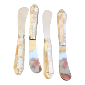 Mid-Century Mother of Pearl Paneled Pate Spreaders, -A Set of 4