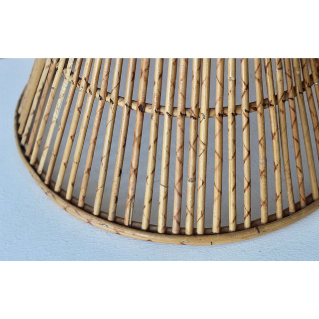 Vintage Handwoven Bamboo Rattan Pendant Swag Style Lamps-a Pair For Sale - Image 9 of 13