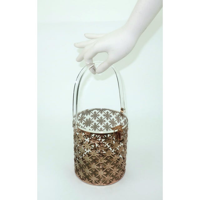 Pierced Metal Filigree & Lucite Cylinder Box Handbag, 1950's For Sale - Image 13 of 14