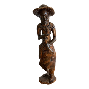 Vintage Large Wooden Folk Art Carving/Statue of a Man With a Pipe