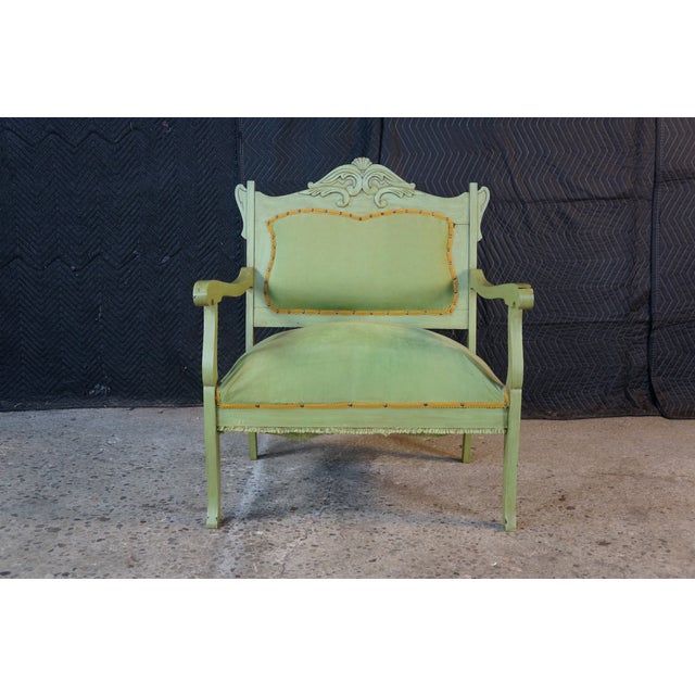 Early 20th Century Antique Victorian French Country Louis XV Style Green Painted Settee Bench For Sale - Image 5 of 18