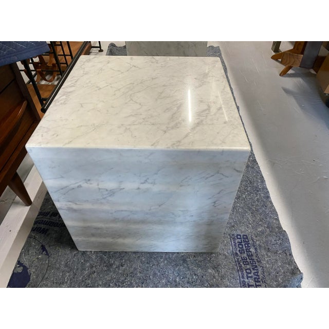 1970s Italian White Carrara Marble Cube Tables - a Pair For Sale - Image 5 of 9