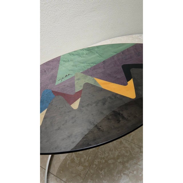 Purple Carlo Malnati Post-Modern Italian Inlay Marquetry Side Nesting Table Oval 80s or 90s For Sale - Image 8 of 8