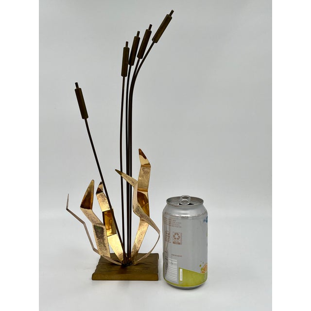 Mid-Century Modern Brutalist Brass Cattails Sculpture in the manner of Curtis Jere. This heavy brass cattails sculpture...
