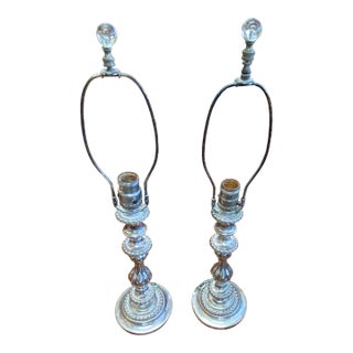 20th Century Pair Silver Plate Lamps For Sale