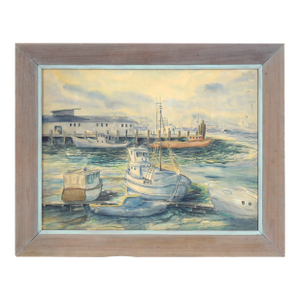 Boats at the Harbor - Nautical Seascape by Clarence Albert Taubenhein