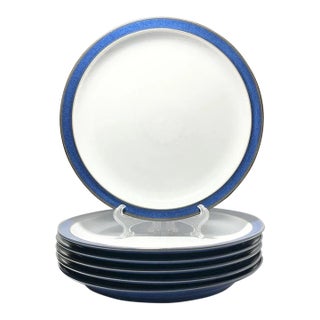 1990s Denby “Imperial Blue” Set of 6 Stoneware Dinner Plates For Sale