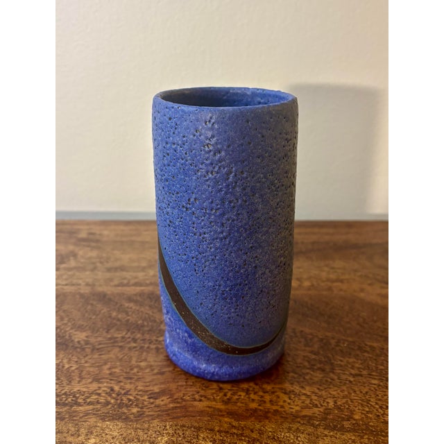 Vintage Mid-Century Modern Cobalt Lava Glaze Studio Vase Signed For Sale - Image 4 of 6