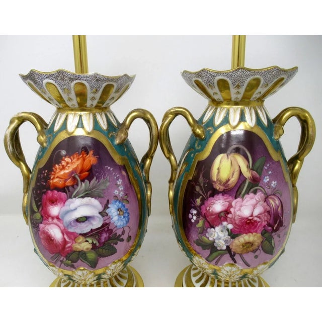 Antique Pair English Staffordshire Porcelain Table Lamps Ridgway or Rockingham For Sale - Image 11 of 13