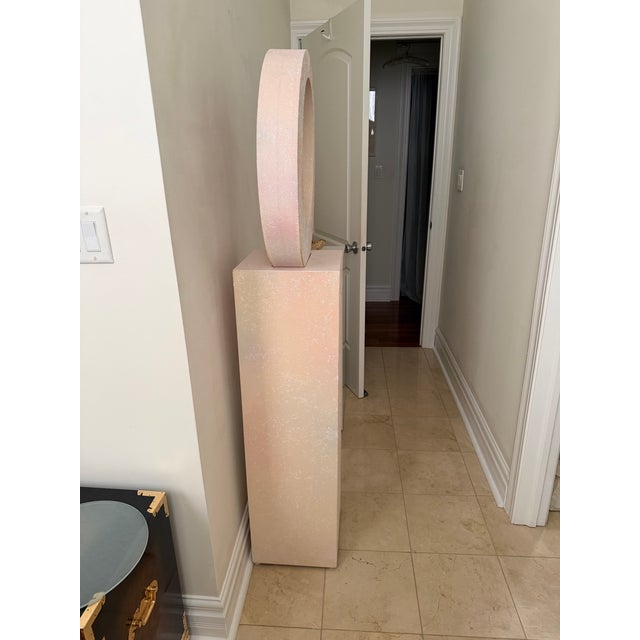 Postmodern Vintage 1980s Postmodern Monumental Sculptural Floor Clock on Pedestal – Blush Faux Stone Finish, 64”h For Sale - Image 3 of 9