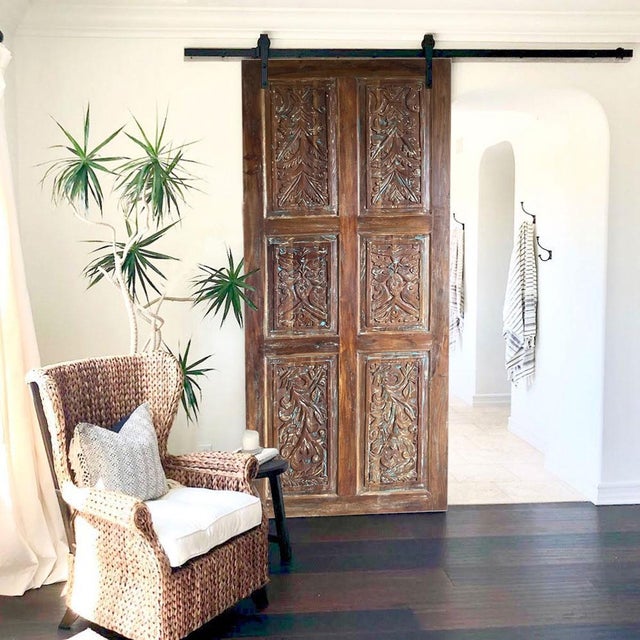 Wood Rustic Hand-Carved Door Panel – Farmhouse Reclaimed Wood Barn Door 84x36 For Sale - Image 7 of 7