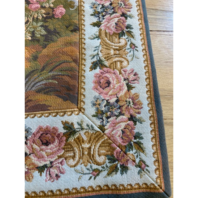 Green Mid 20th Century French Gobelins Pastoral Tapestry Wall Hanging With Solid Wood Hardware For Sale - Image 8 of 16
