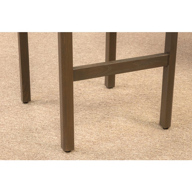 Set of 4 Thayer Barstools by Maiden Home Dark Oak Wood Leather & Shearling Seats For Sale - Image 11 of 11