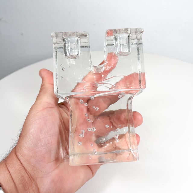 Transparent Modern Art Glass Tower Dual Candle Holder Mikasa Walther West Germany For Sale - Image 8 of 9