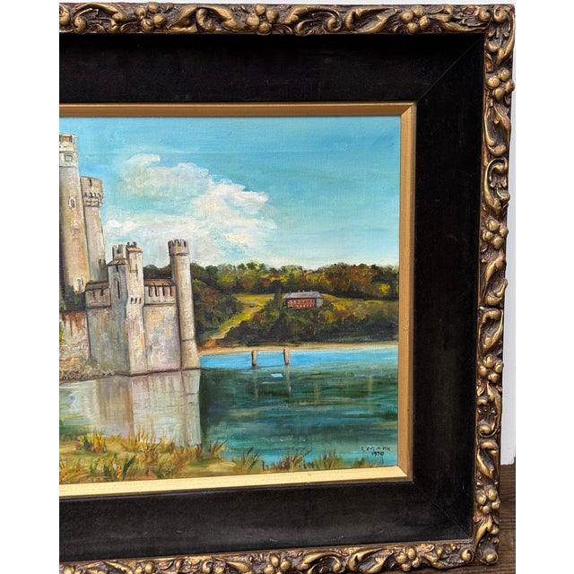 Rustic European Made in Ireland 1969 Black Rock Castle Oil Painting For Sale - Image 3 of 15