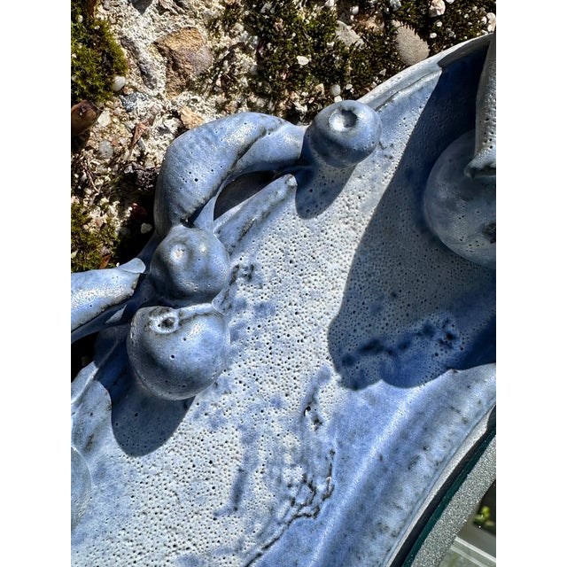 Blue Round Ceramic Wall Mirror with Sculpted Fruit Shapes by Ulli Wittich-Großkurth, Germany, 1970s For Sale - Image 8 of 15