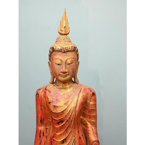 Burmese Carved Standing Buddha Statue For Sale - Image 9 of 17
