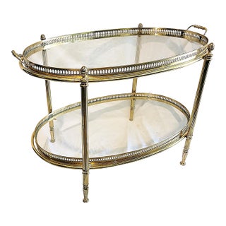 1980s Oval Brass 2 Tier Tea Table For Sale