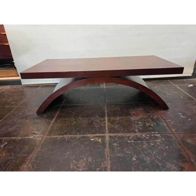 Mid-Century Art Deco Mahogany Coffee Table Arc Base For Sale - Image 4 of 7