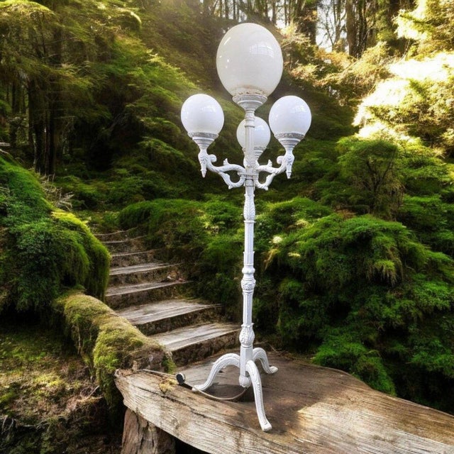 Pair of Large Garden Lanterns – 1970s Era: 1970s Material: Painted Metal Color: White Dimensions: 180 x 50 x 50 cm (each)...