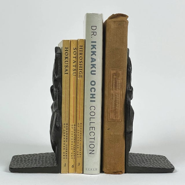 Japanese Vintage Art Nouveau Style Japanese Cast Iron Iris Flower Bookends For Sale - Image 3 of 7