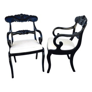 English Regency Dining Accent Chairs Ebonized Pair For Sale