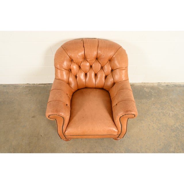 1980s Baker Furniture Stately Homes Collection Late Victorian Tufted Leather Club Chair For Sale - Image 5 of 15